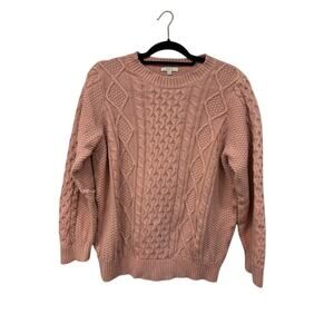 Poetry Cable Knit Sweater Womens XL Pink Fisherman Cotton Anthropologie